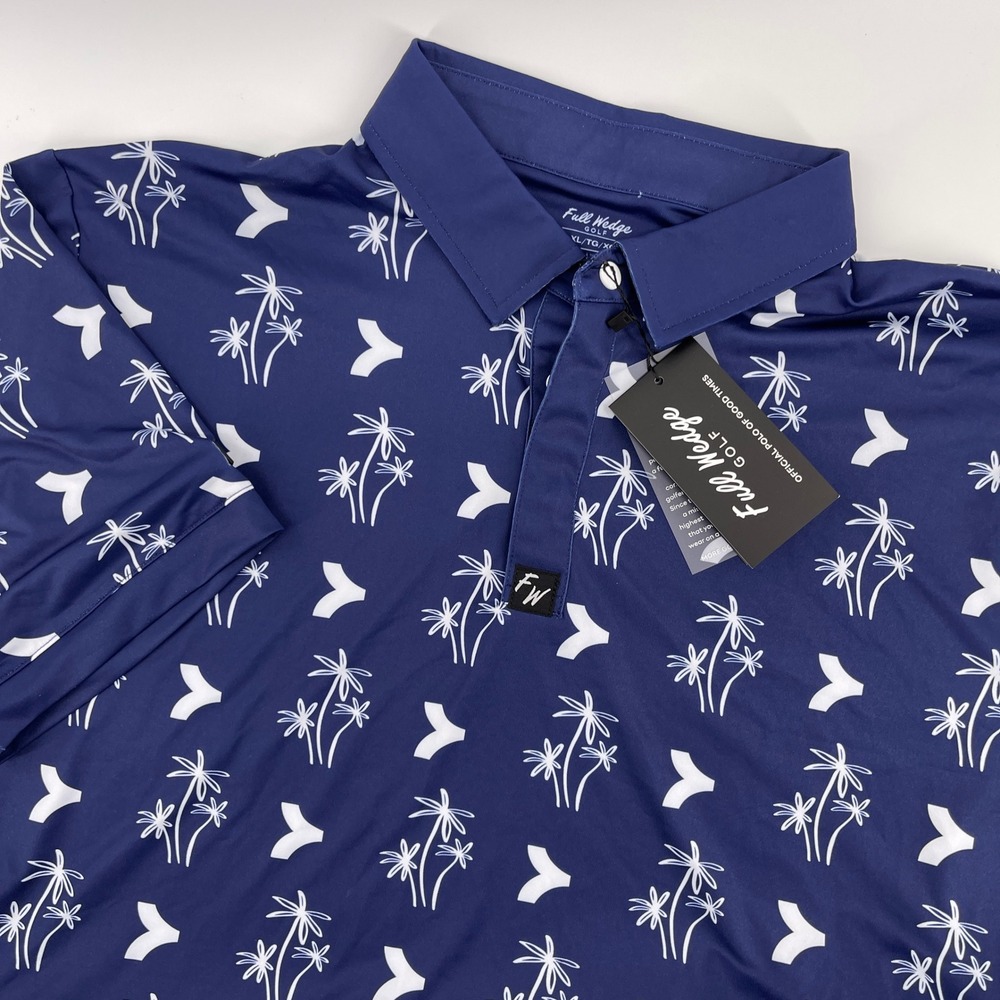 NEW‎ Full Wedge Golf Polo Shirt XL Palm Trees Print Blue Menswear